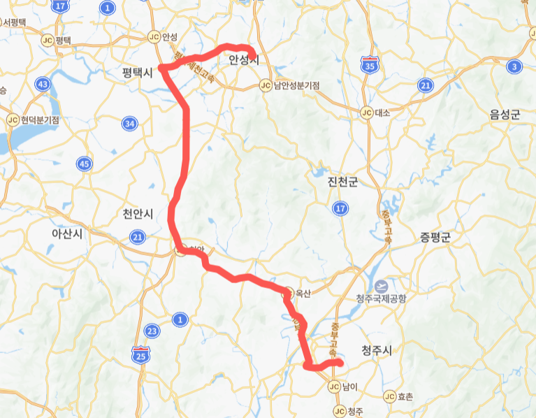 안성-청주-8308번-버스-노선-지도