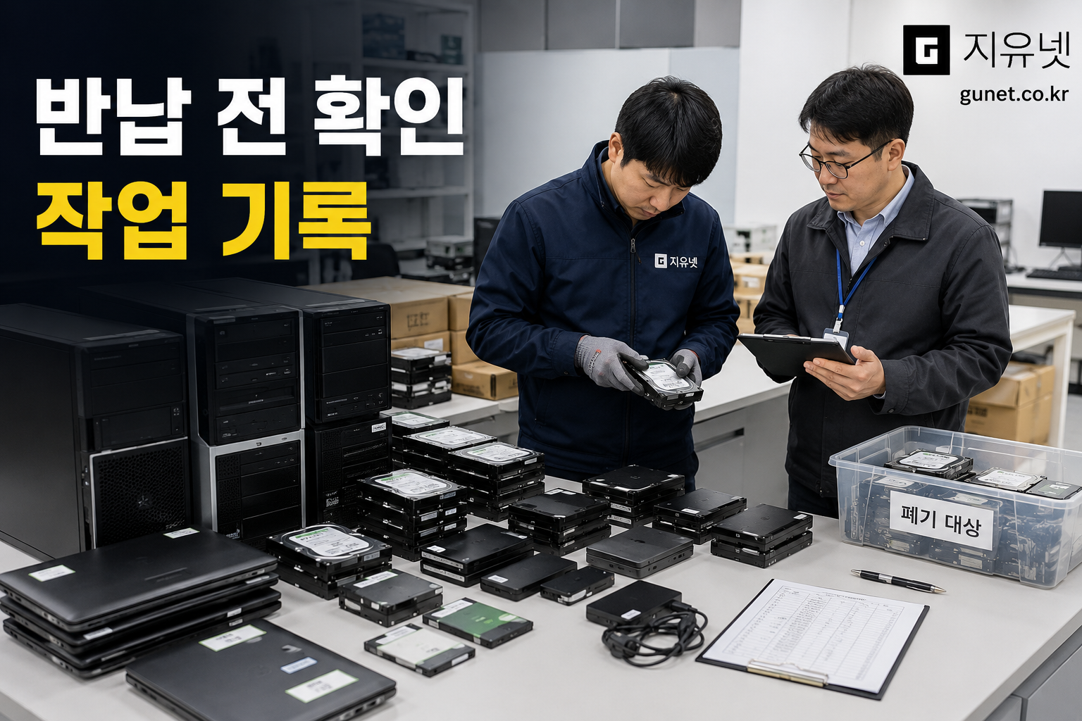 수원 반도체 협력업체 장비 반납 전 원청 관계자가 지켜보는 가운데 데이터파기 작업 기록을 확인하는 장면