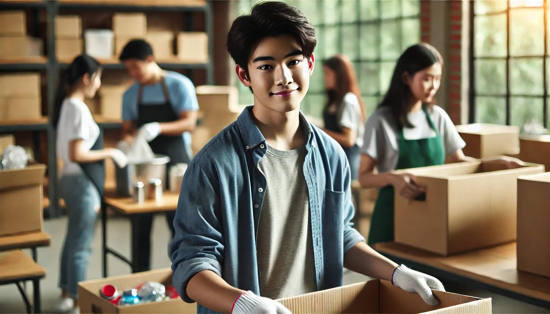 봉사활동을 하고 있는 고등학생의 이미지