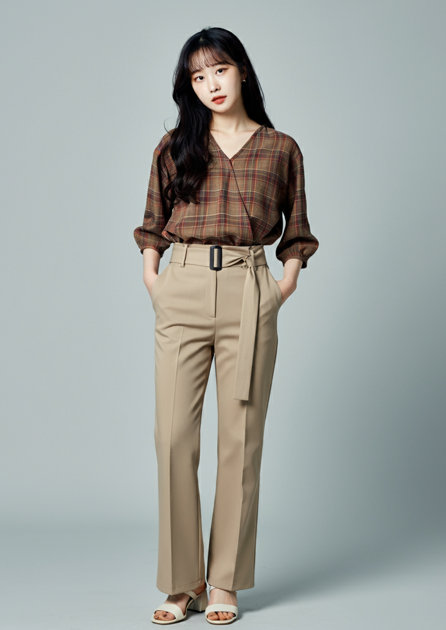 통통한 일자 체형 세미 배기 팬츠