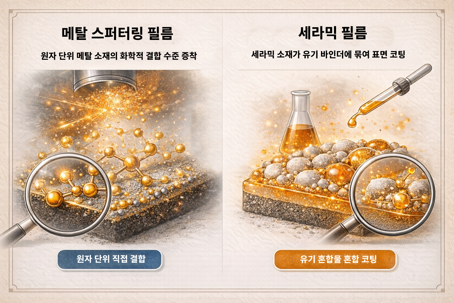 메탈 스퍼터링 열 반사 썬팅 필름과 세라믹 열 흡수 비반사 필름의 제조 공법 차이