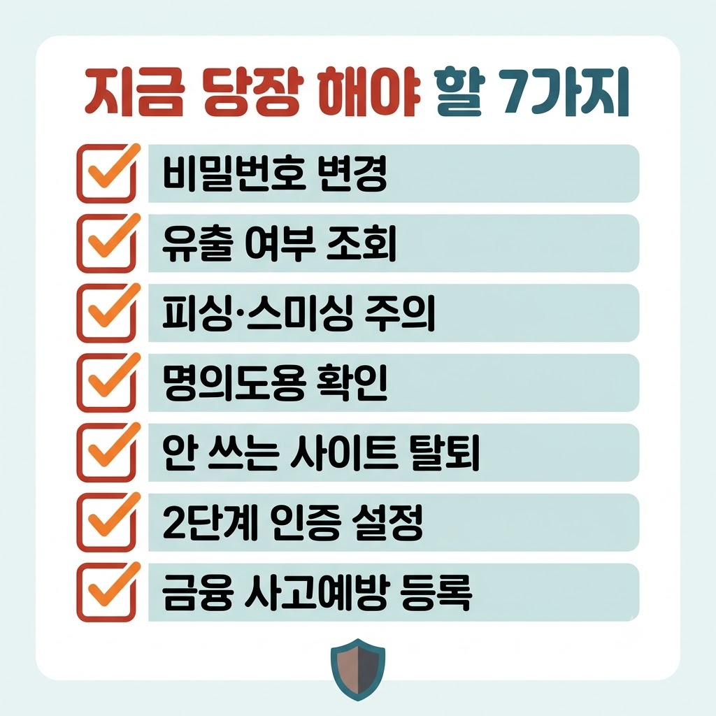 티빙 개인정보 유출 대처법 비밀번호 변경 명의도용 2차 피해 예방 체크리스트 인포그래픽