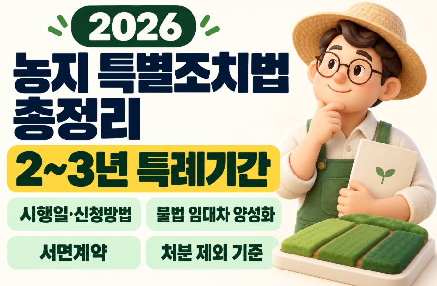 2026 농지 특별조치법 2~3년 특례기간 총정리｜시행일&middot;불법 임대차 양성화&middot;서면계약&middot;농지 처분 제외 신청방법