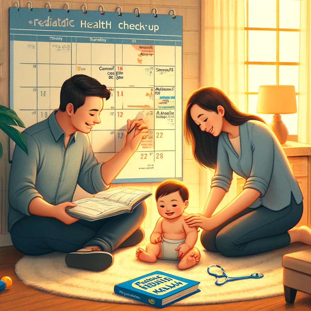 영유아 건강 검진 체크하는 부모