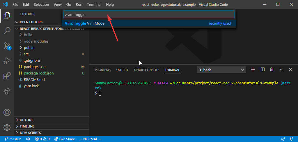 vscode-vim-모드-토글하기-스크린샷