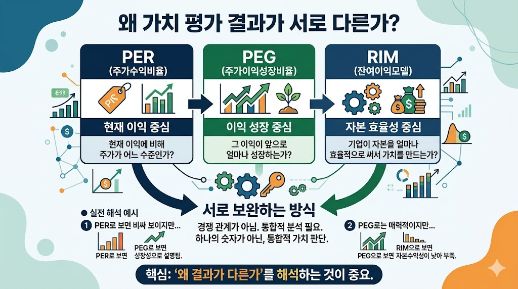 기업가치평가 방법별 차이 원인 설명 인포그래픽