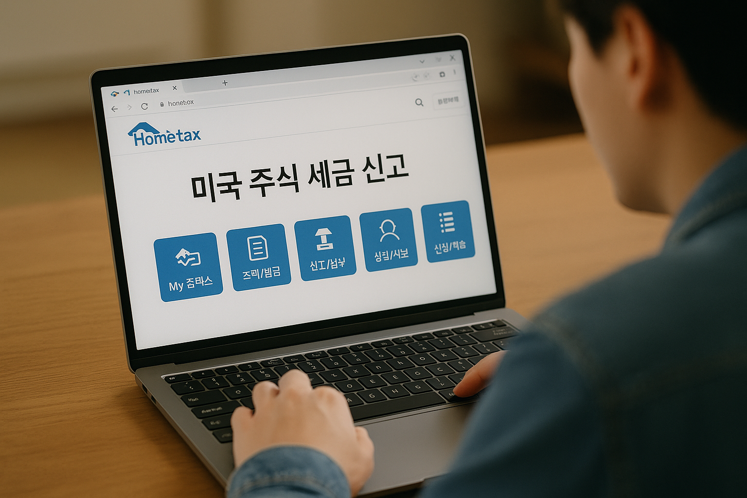 미국 주식 세금 신고를 위해 홈택스에 접속 중인 투자자