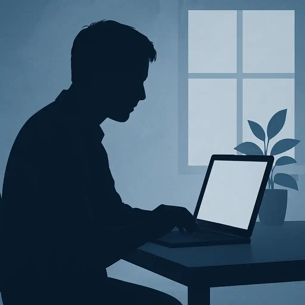 노트북 앞에서 부업하는 직장인 실루엣