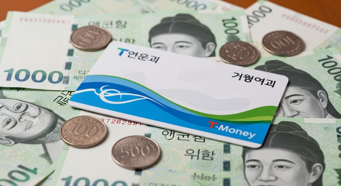 두 장의 티머니 카드 사이에서 잔액을 교환하는 모습