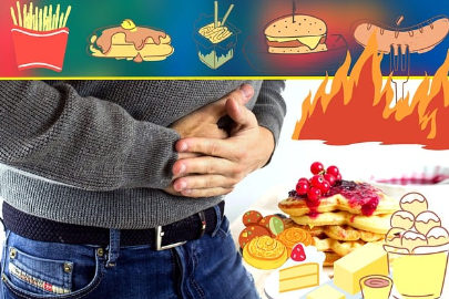 장염 먹어도 되는 음식, 먹으면 안되는 음식, 빨리 낫는 법과 관련하여 장염에 먹으면 안되는 음식들이 그려진 그림