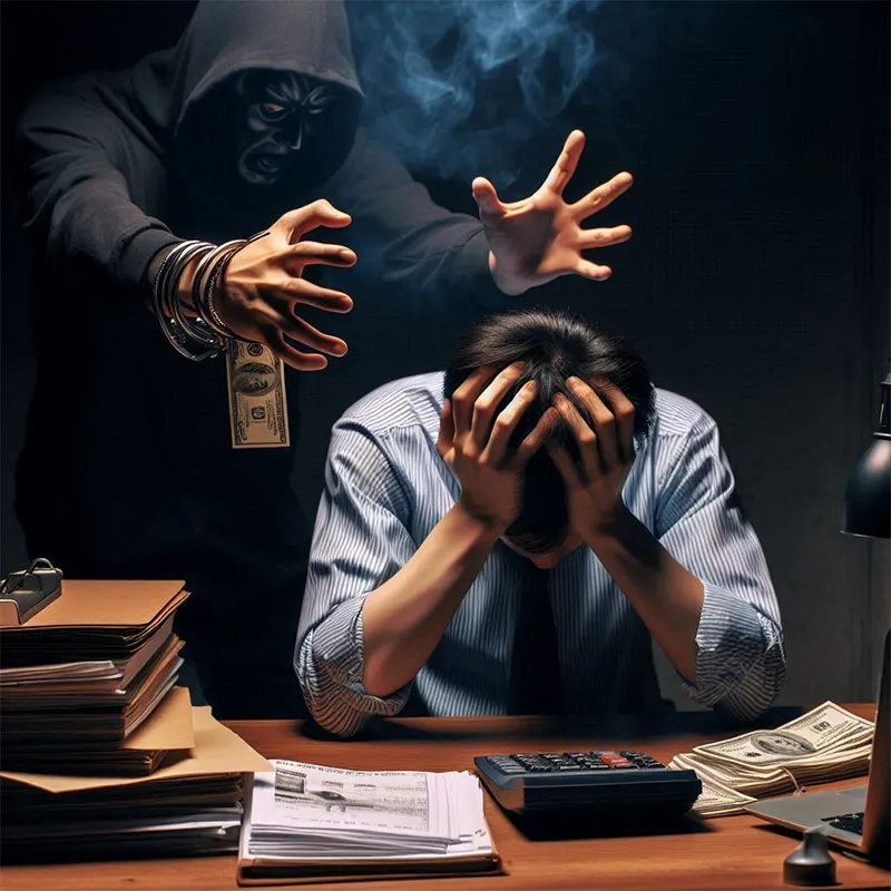 불법추심으로 스트레스를 받고 있는 남자.