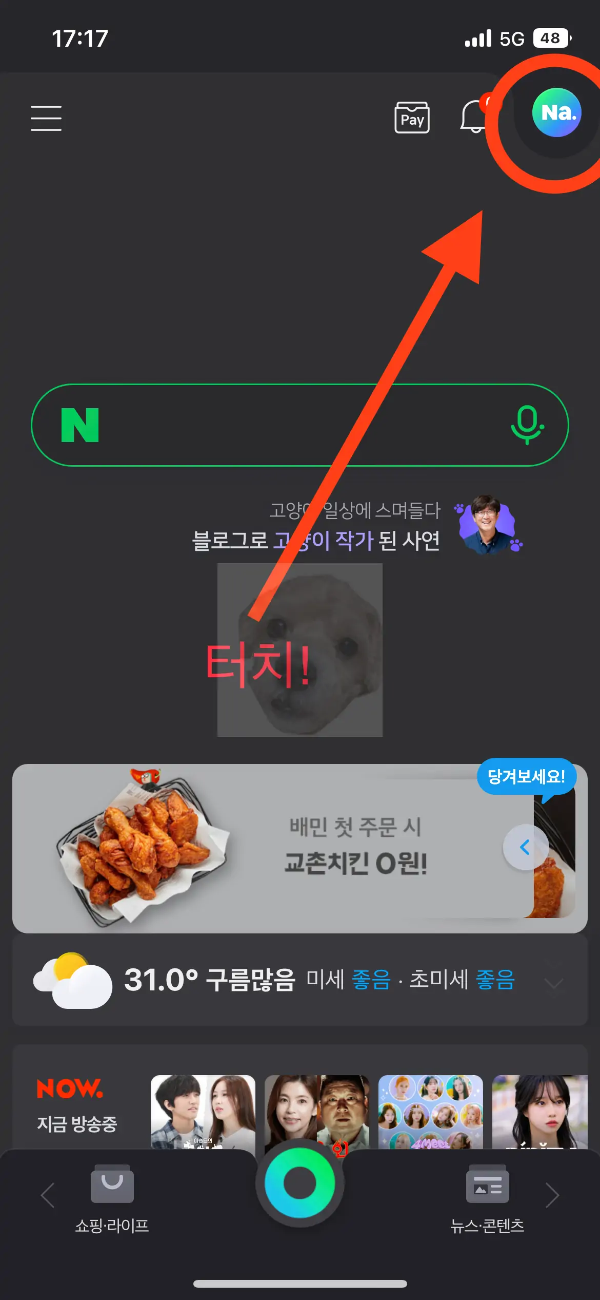 네이버 앱 기본 화면