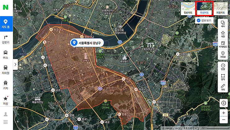 네이버-위성지도-뷰로-변경