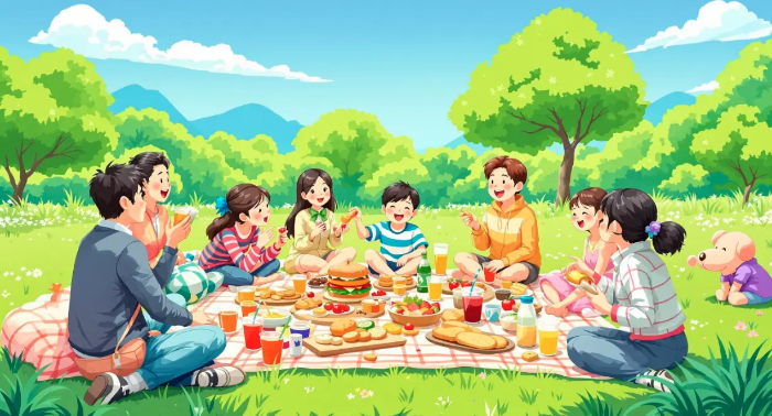 야유회-사람들-아이-개-숲