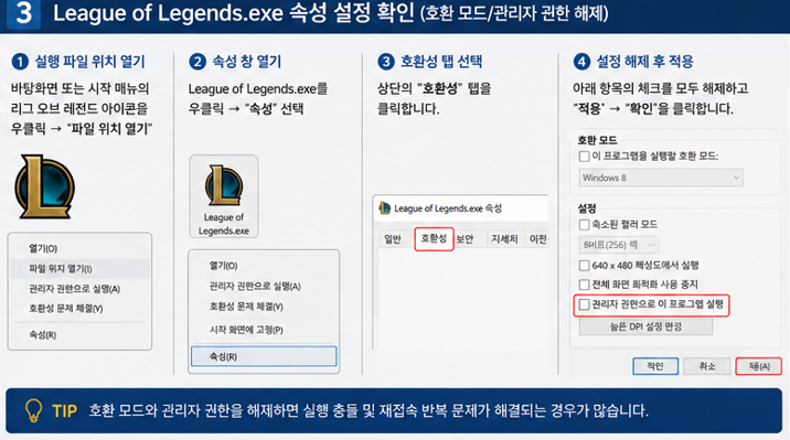 <리그오브레전드 속성 설정 확인>