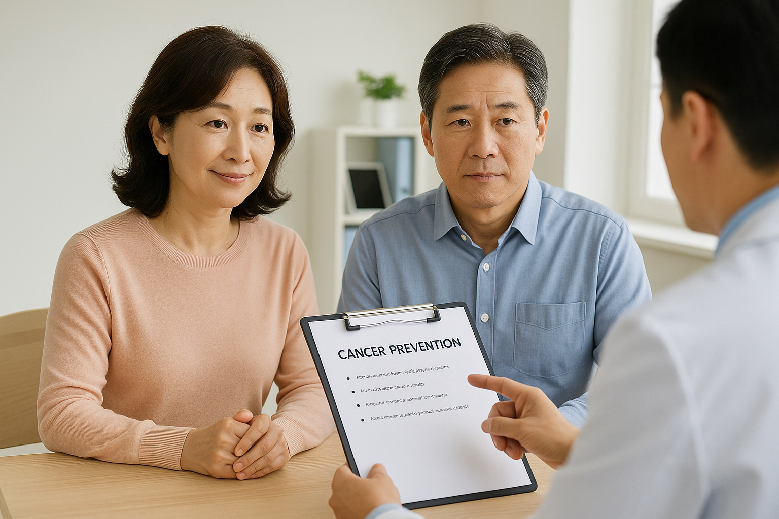 암 예방을 위해 미리 검사를 받는 중년 부부