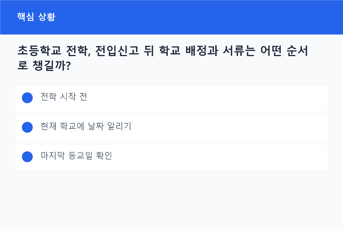 초등학교 전학, 전입신고 뒤 학교 배정과 서류는 어떤 순서로 챙길까?의 전학 시작 전 핵심을 정리한 정보 카드