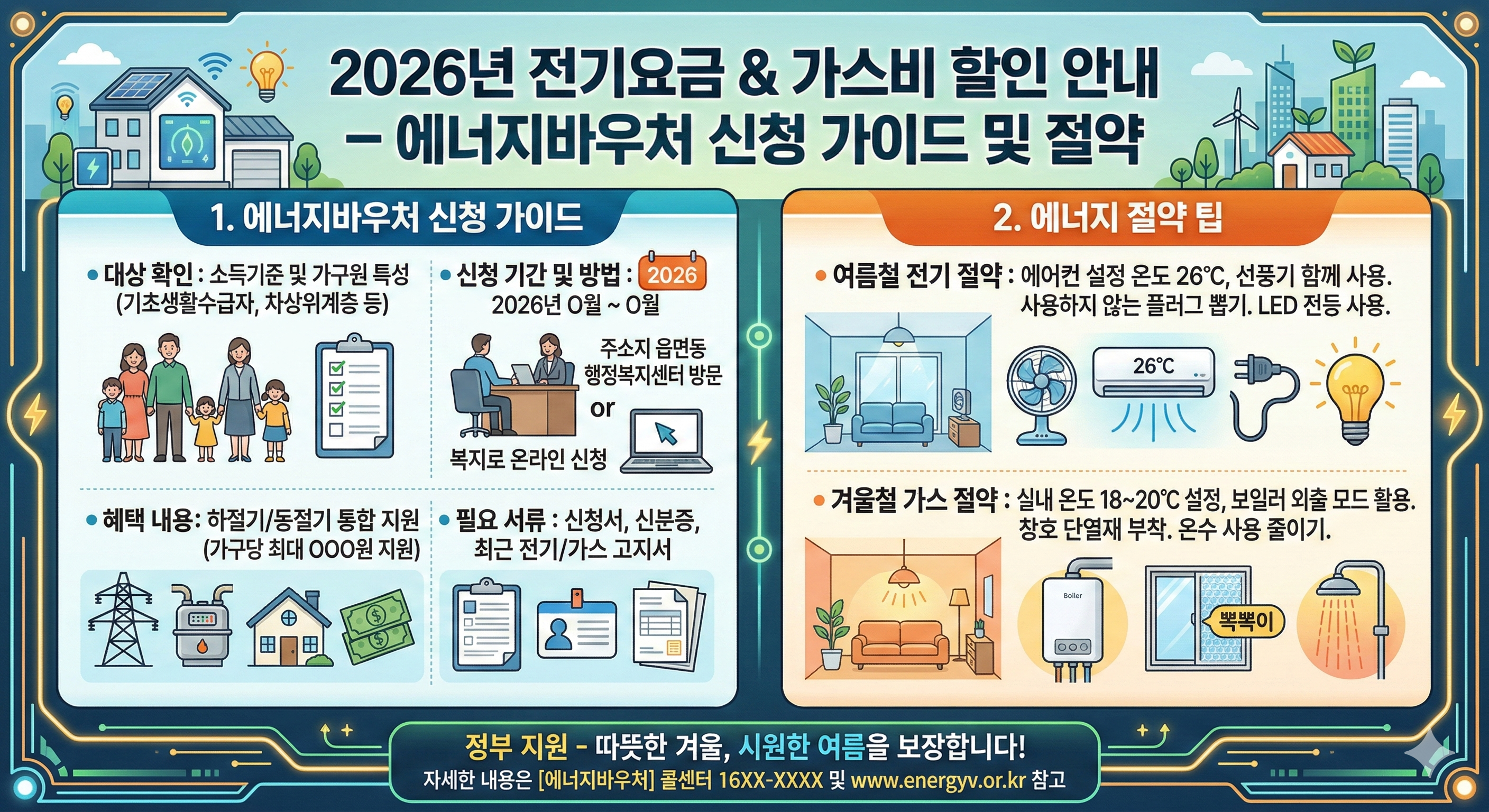 2026년 전기요금과 가스비 할인을 받기 위한 에너지바우처 신청 가이드 및 절약 이미지