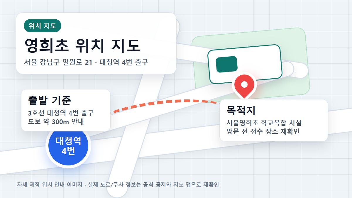 영희초등학교와 영희종합스포츠센터 위치 지도 이미지