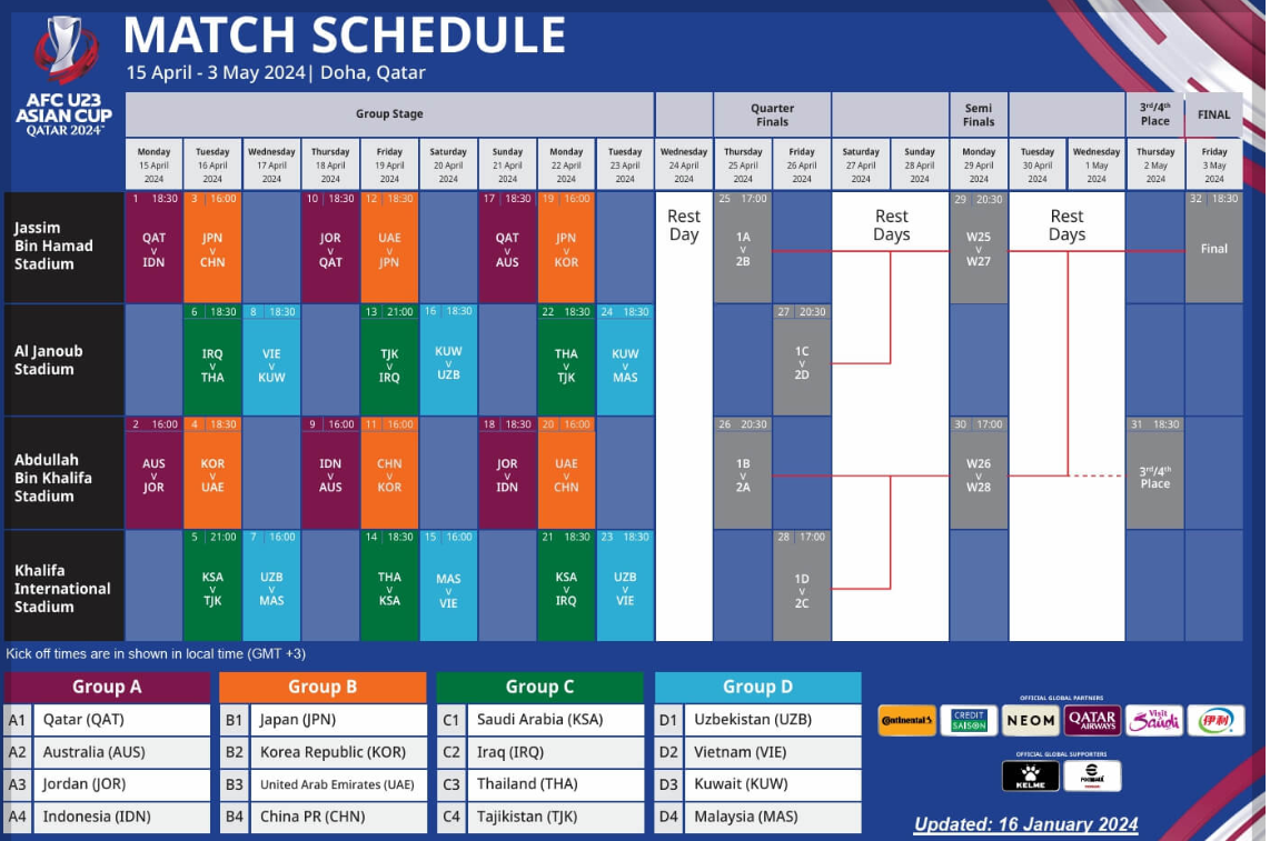 U-23 카타르 아시안컵 한국대표팀 일정