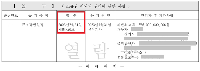 등기부등본 접수날짜2