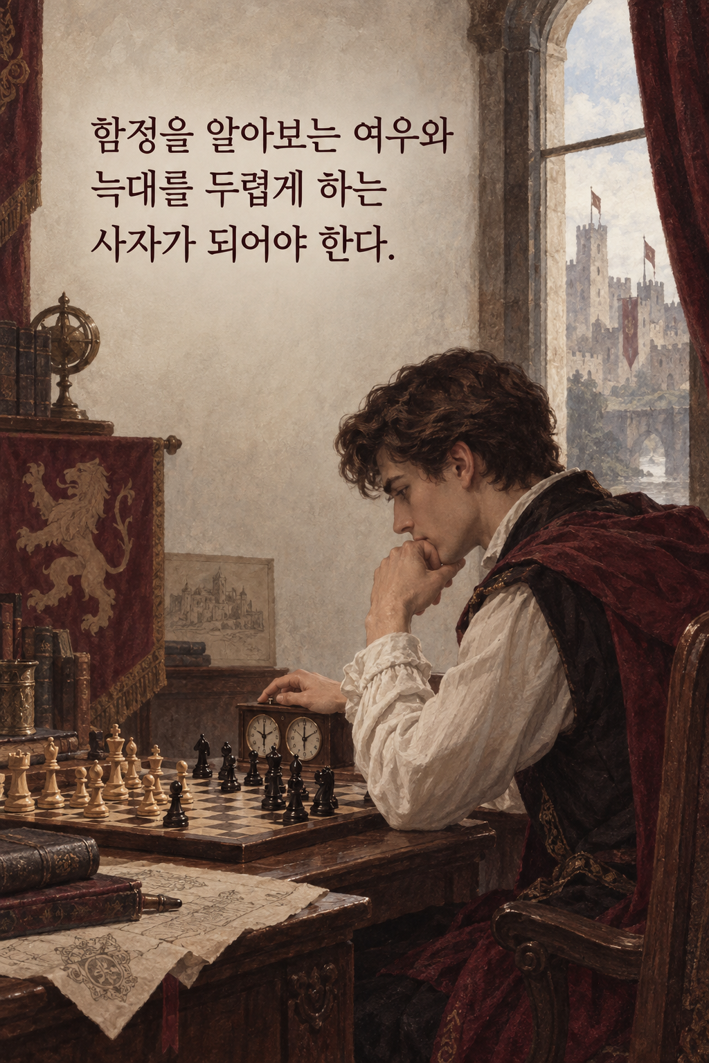 함정을 알아보는 여우와 늑대를 두렵게 하는 사자가 되어야 한다. 문구가 담긴 세로형 이미지