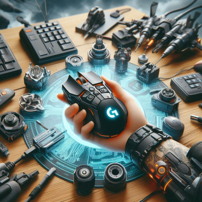 손에 쥐어진 로지텍 게이밍 기기와 주변 액세서리.