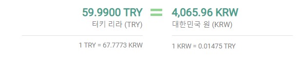 터키 리라 원화 가격