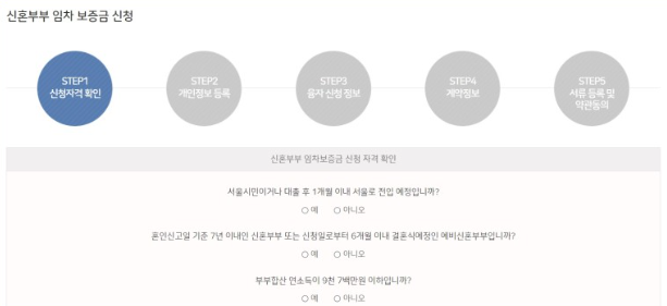 서울시 신혼부부 임차보증금 이자지원사업 추천서 신청화면