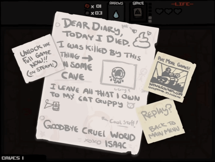 더-바인딩-오브-아이작-플래시게임-종료-화면