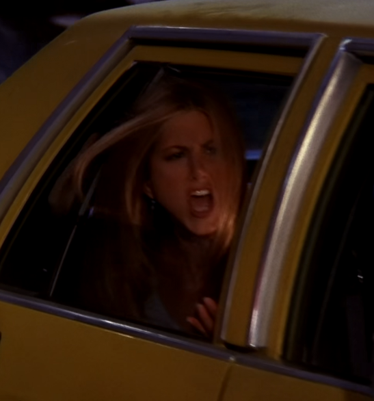 Rachel at the Taxi heading to the movie on FRIENDS show