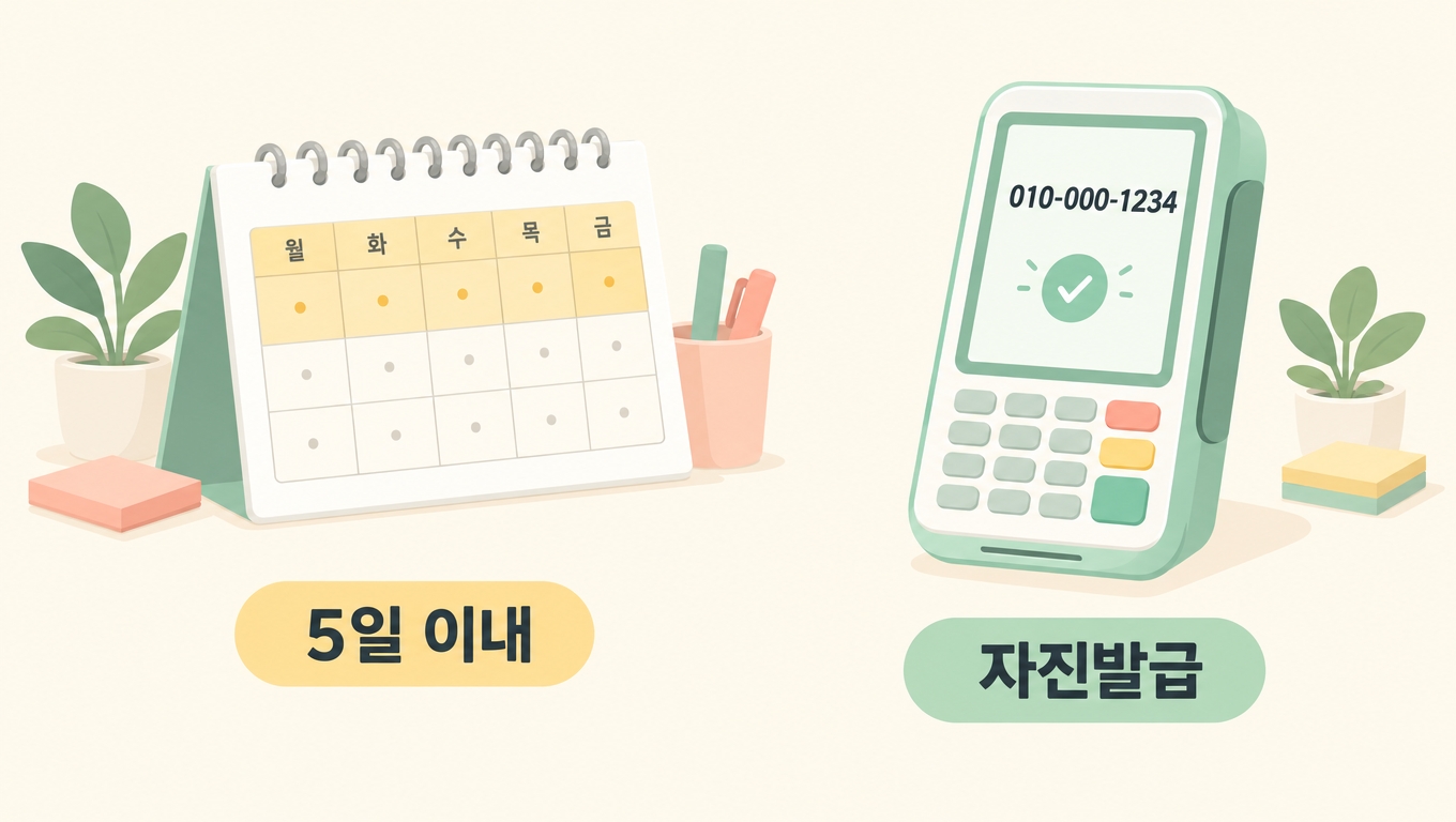 현금을 받은 날부터 5일 이내 010-000-1234로 자진발급