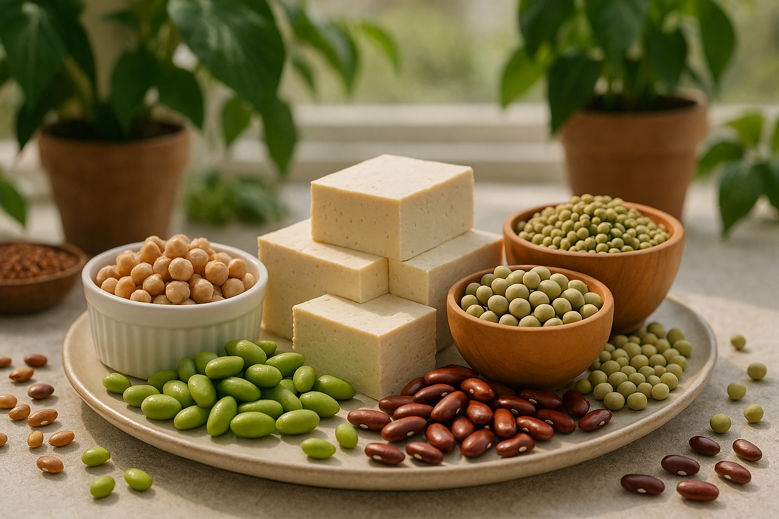 콩, 렌틸콩, 두부 등 식물성 단백질 식품 이미지