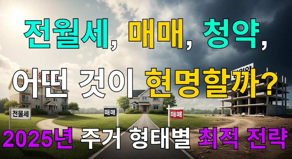 전월세, 매매, 청약 세 갈림길에 선 고민하는 사람의 뒷모습을 통해 2025년 주거 선택의 고민을 상징적으로 표현한 이미지