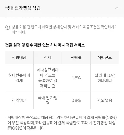 하나+원큐+카드+국내가맹점+적립혜택