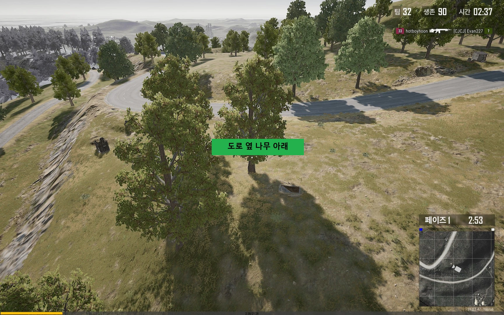 도로 옆 나무 아래