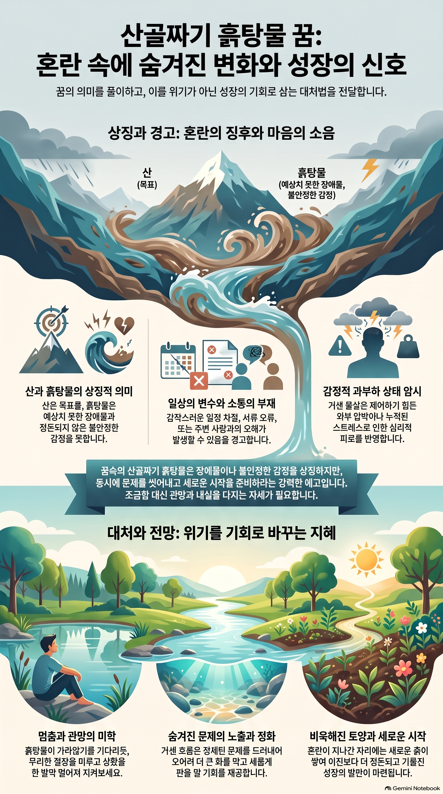 산골짜기에서 흙탕물이 쏟아지는 꿈
