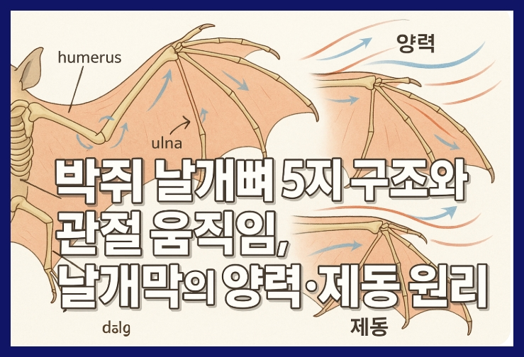 박쥐 날개뼈 5지 구조와 관절 움직임 날개막