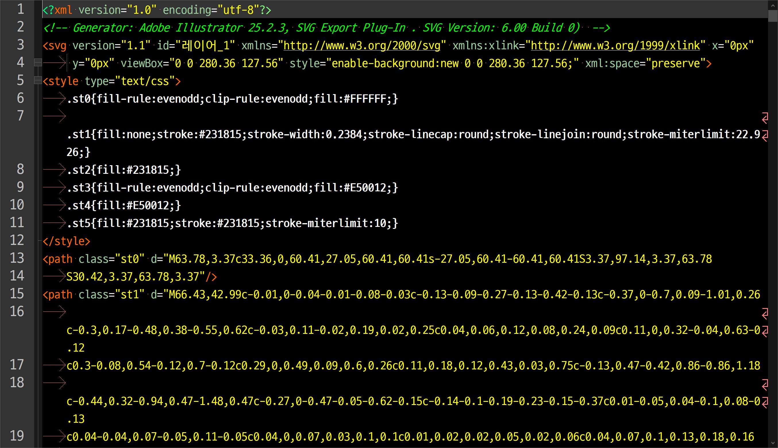 SVG 파일을 텍스트 에디터로 열었을 경우