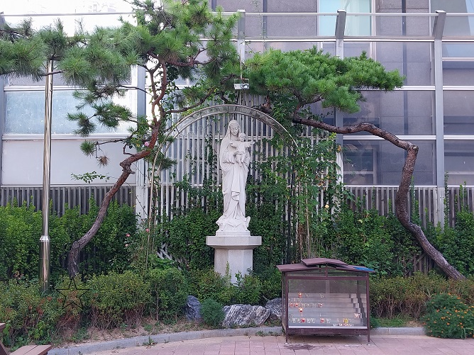 수원 조원동 주교좌성당 성모동산 성모자상 사진