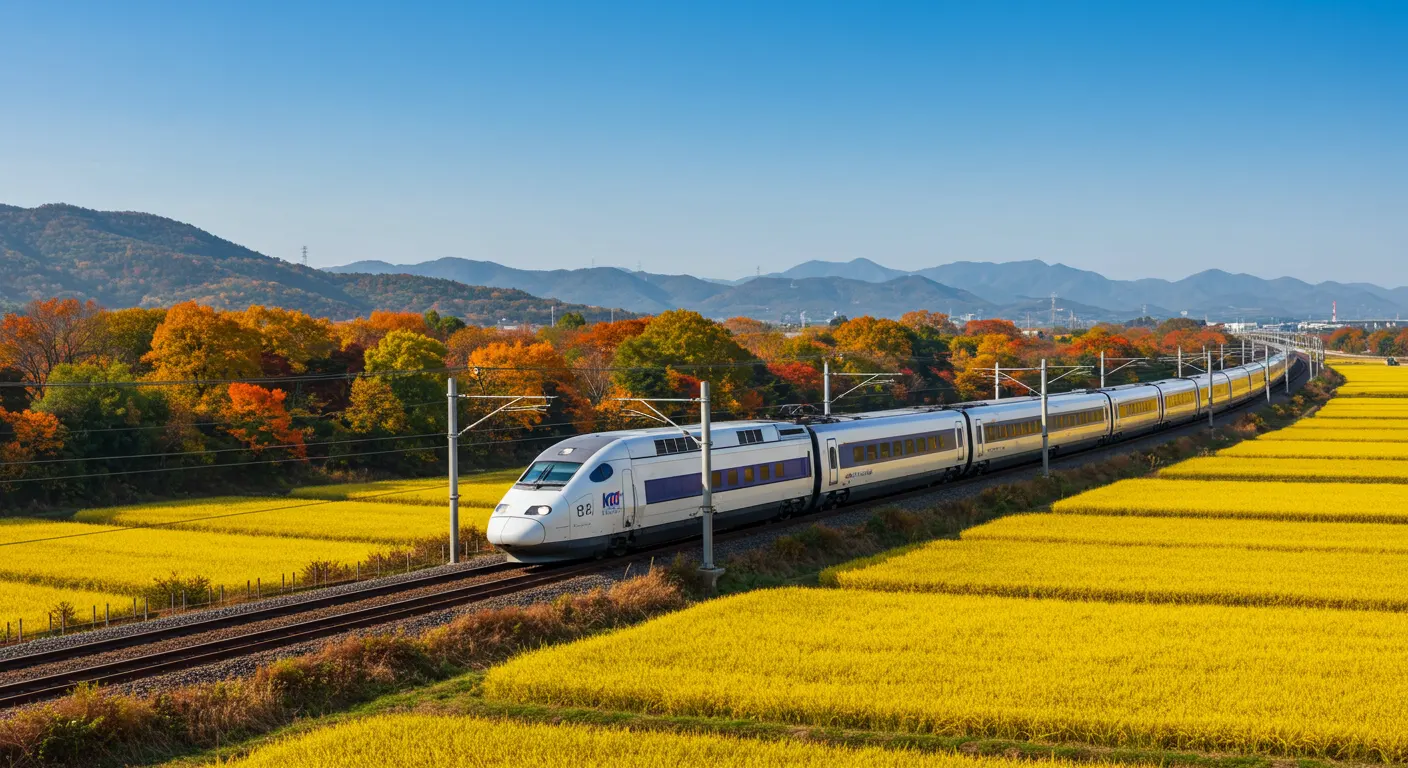 가을 들녁을 달리는 기차의 모습