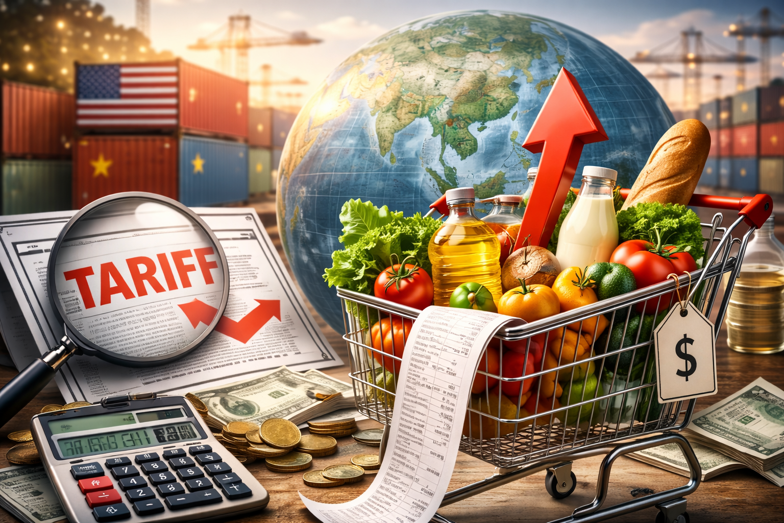 관세 인상으로 인해 장바구니 물가 부담이 커지는 일상 경제 모습