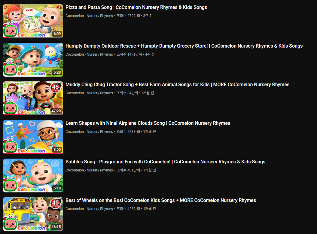 엄마표영어 영상 추천 cocomelon