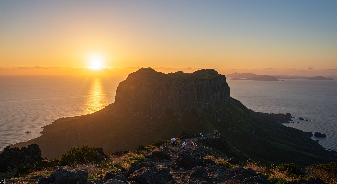 성산일출봉에서 바라본 제주의 새벽 일출 풍경
