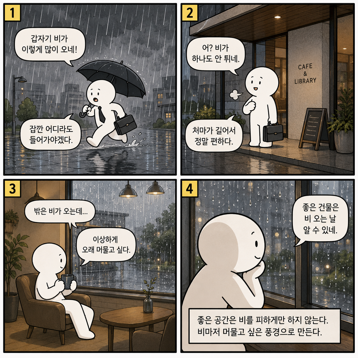 비오는 날 오래 머물고 싶은 공간의 특징