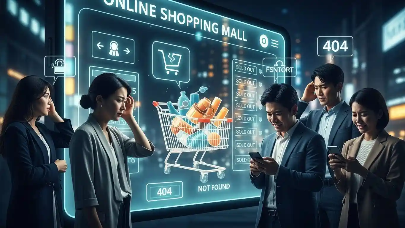 <img src="digital_marketplace_customer_expectations_failure_consequence.webp" alt="급변하는 온라인 쇼핑몰 시장에서 고객 요구를 충족하지 못한 결과를 상징적으로 표현한 장면, 이미지 입니다">