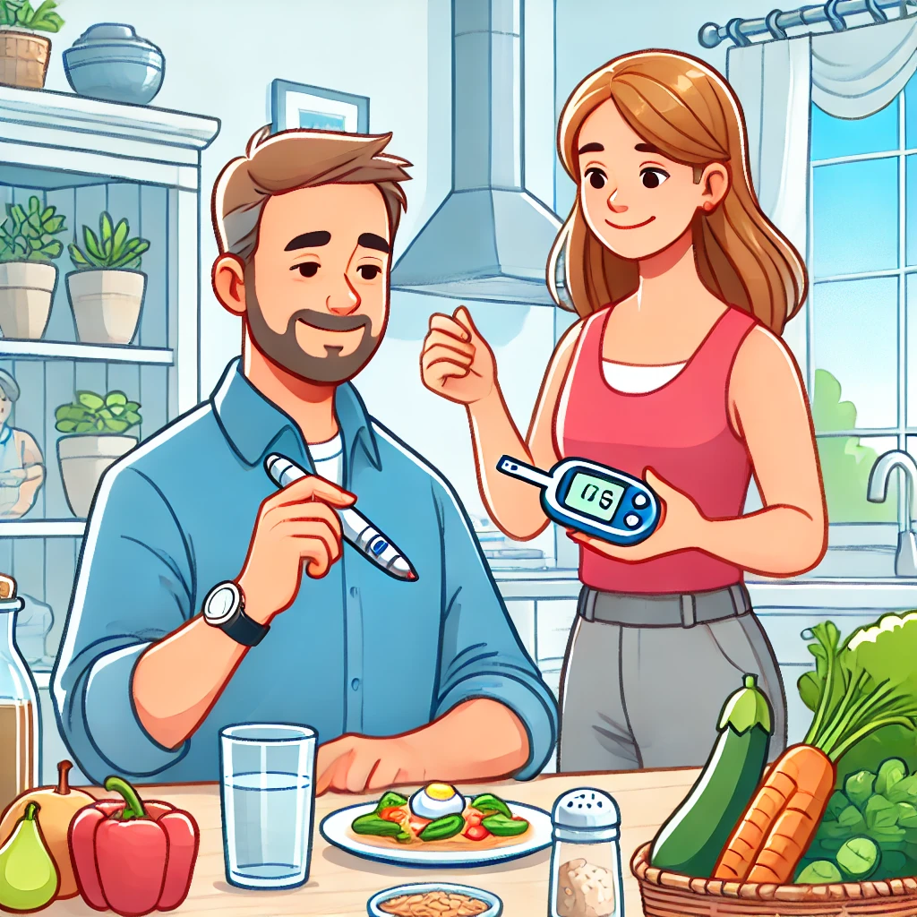 혈당체크하는 부부