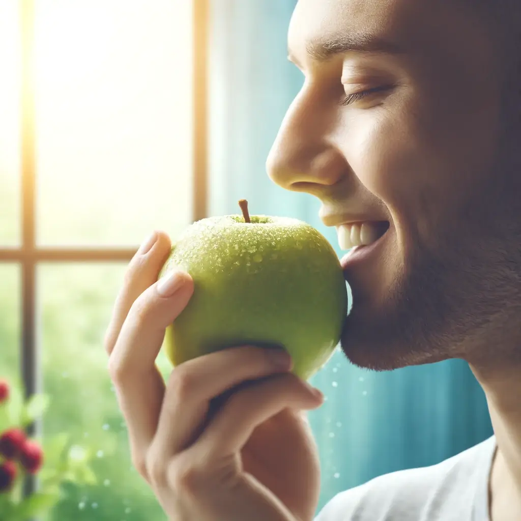 상쾌한-아침-사과를-베어무는-모습