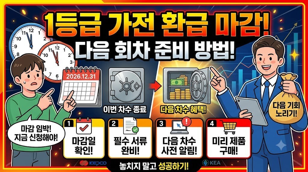 1등급 가전제품 환급 마감과 다음 회차 준비 방법 안내 이미지