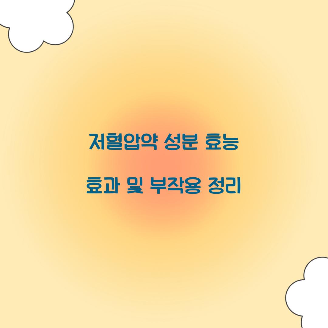 저혈압약 성분 효능